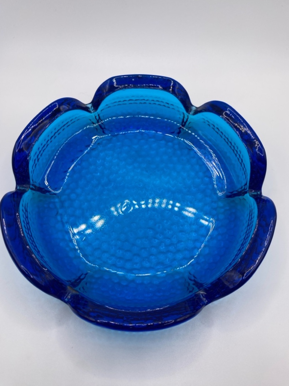 Vintage Cobalt Blue Glass Flower Ashtray/Trinket Dish